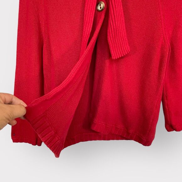 Talbots 1-Button Cardigan Sweater Women M Red‎ Long Sleeve Tie-Neck Knit Cotton - Picture 6 of 14